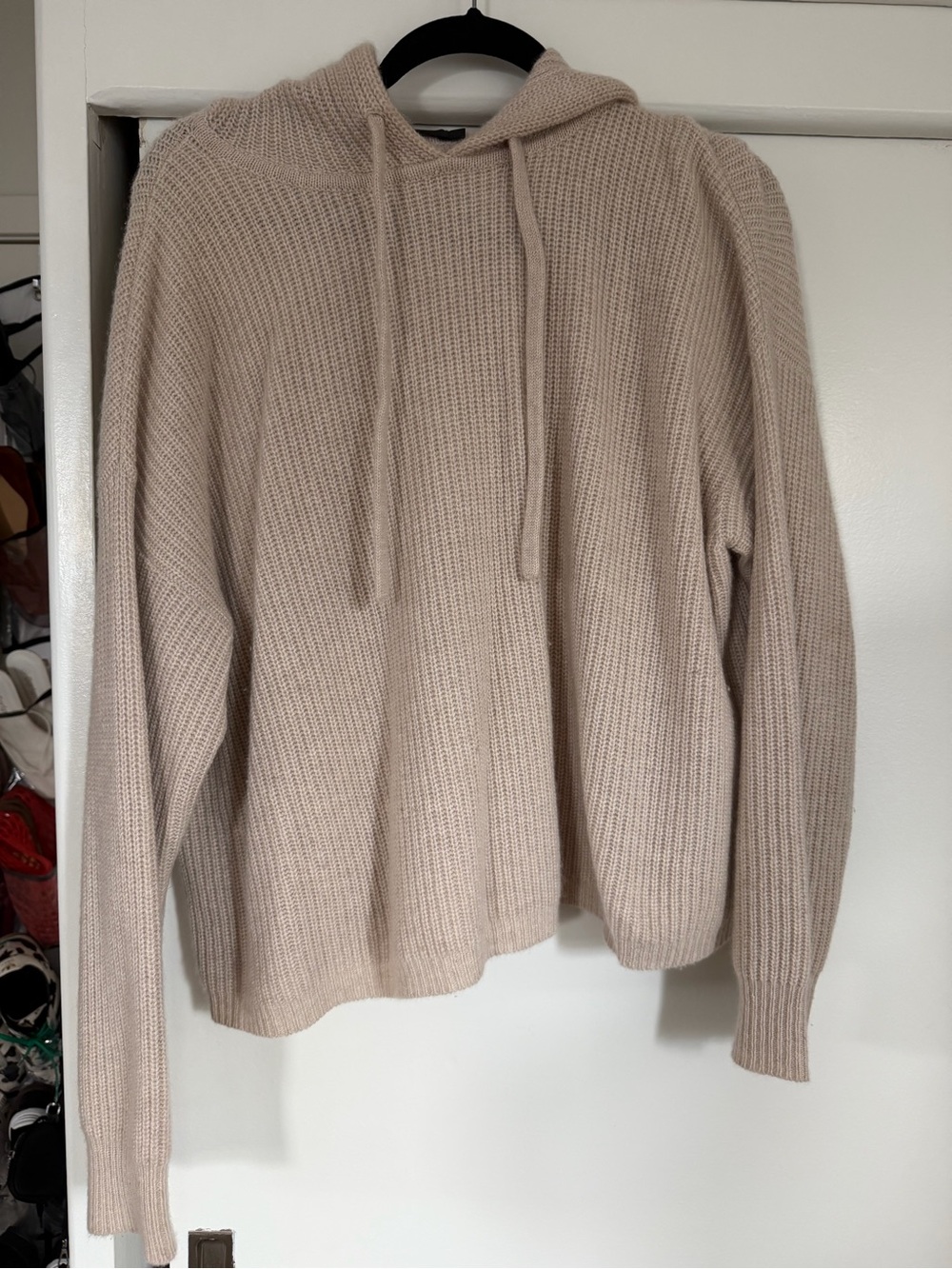 Jenni Kayne Cream Ribbed Cashmere Hoodie Sweater - Picture 5 of 6